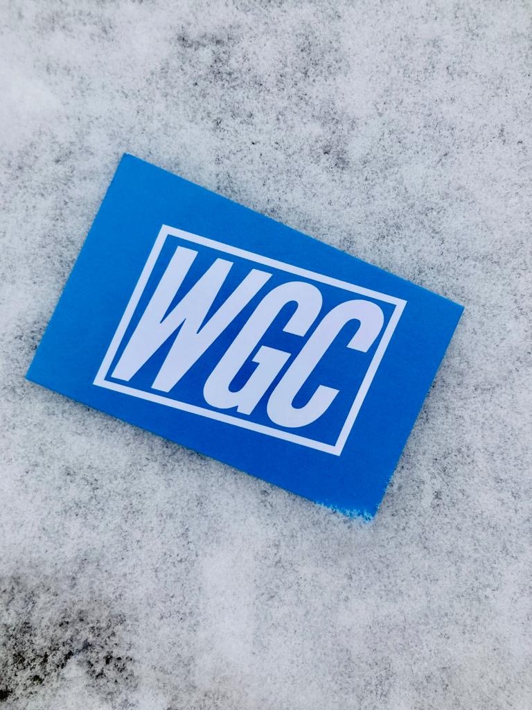 WGC Wir Gegen Covid Launch Visitenkarte im Schnee Armbänder für einen guten Zweck